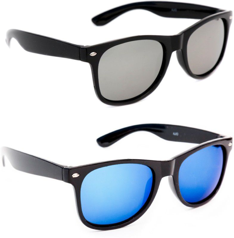 Mirrored, UV Protection Wayfarer Sunglasses (Free Size)  (For Men & Women, Silver, Blue)
