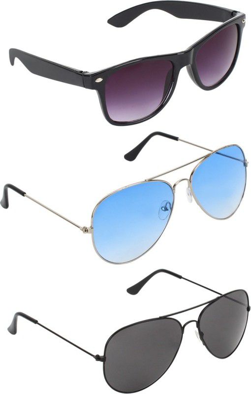 UV Protection, Gradient Wayfarer, Aviator, Aviator Sunglasses (Free Size)  (For Men & Women, Black, Blue, Black)