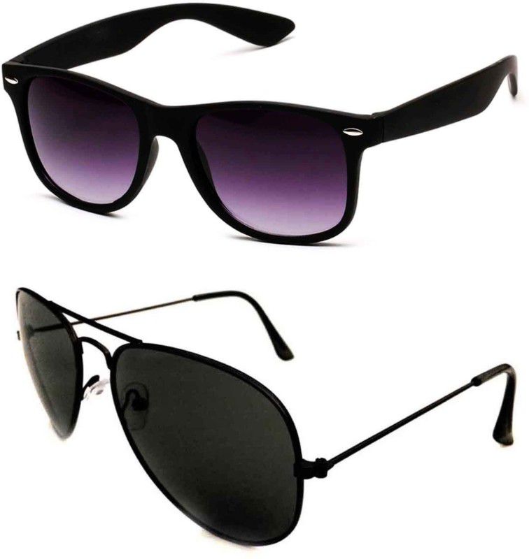 UV Protection Aviator, Wayfarer Sunglasses (Free Size)  (For Men & Women, Black, Violet)