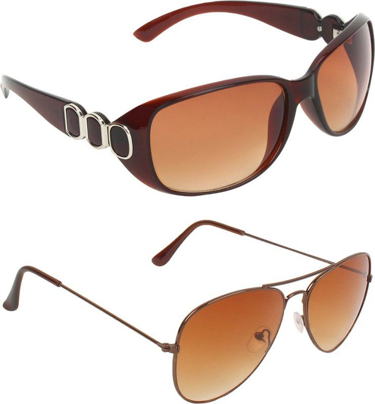 UV Protection, Gradient Oval, Aviator Sunglasses (61)  (For Men & Women, Brown)