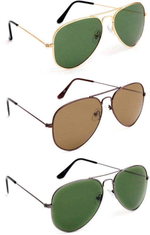 UV Protection Aviator Sunglasses (Free Size)  (For Men & Women, Green, Brown)