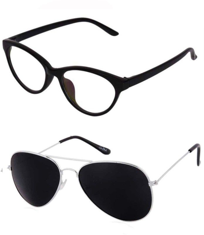 UV Protection Cat-eye, Aviator Sunglasses (Free Size)  (For Men & Women, Black, Clear)