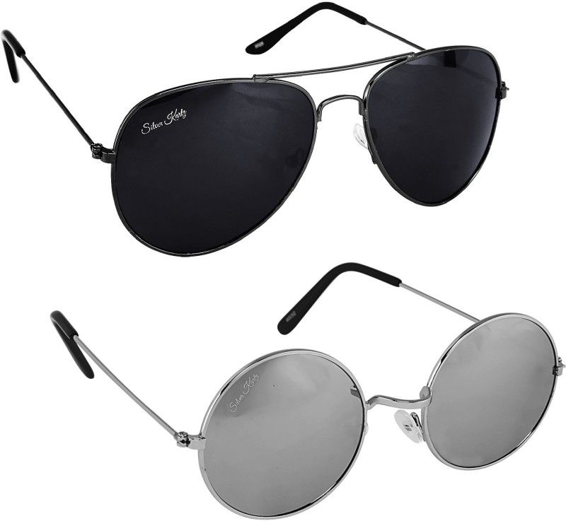 UV Protection Aviator Sunglasses (88)  (For Men & Women, Black, Silver)