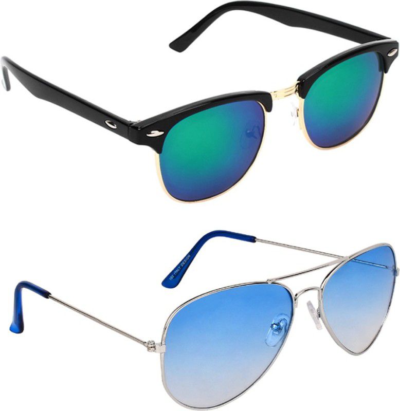 Mirrored, UV Protection Clubmaster, Aviator Sunglasses (Free Size)  (For Men & Women, Multicolor, Blue)