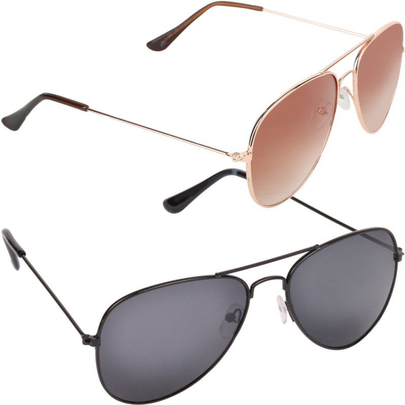 UV Protection Aviator Sunglasses (Free Size)  (For Men & Women, Brown, Black)