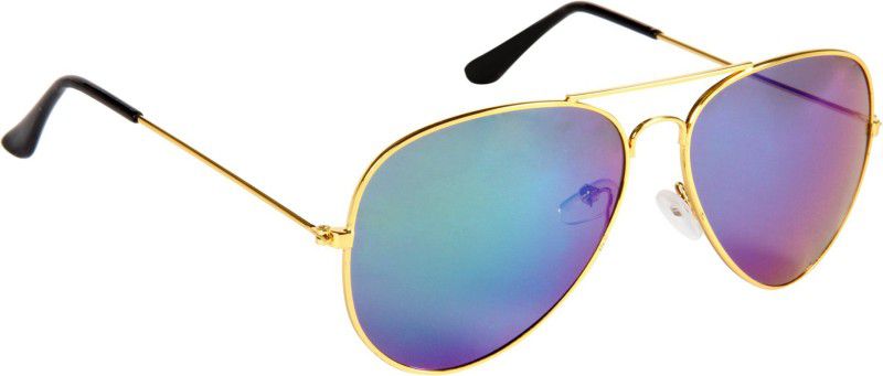 UV Protection, Mirrored Aviator Sunglasses (57)  (For Men, Green, Golden)
