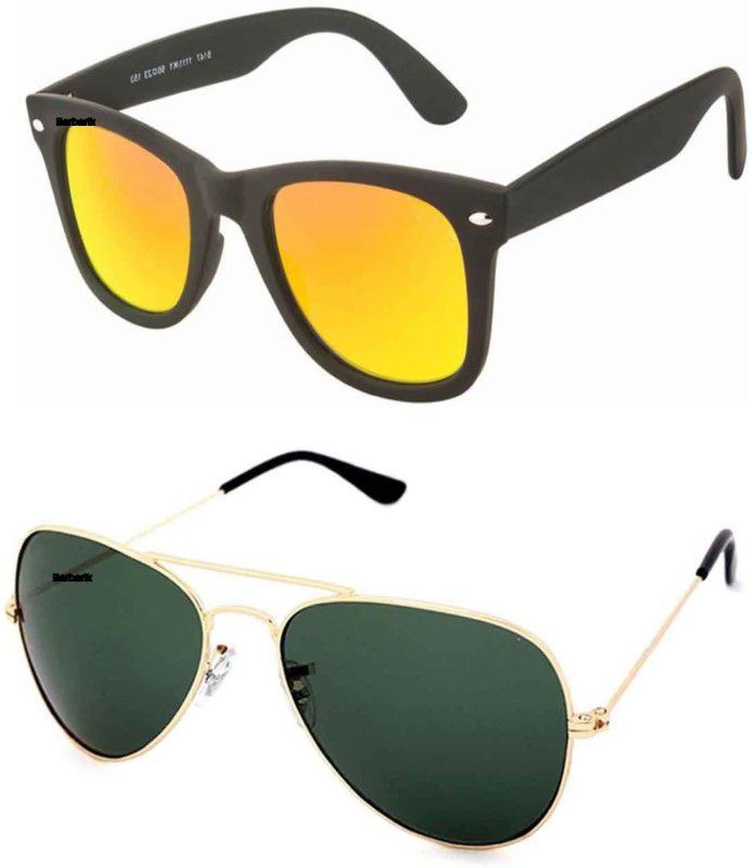 UV Protection Aviator, Wayfarer Sunglasses (Free Size)  (For Men & Women, Green, Golden)