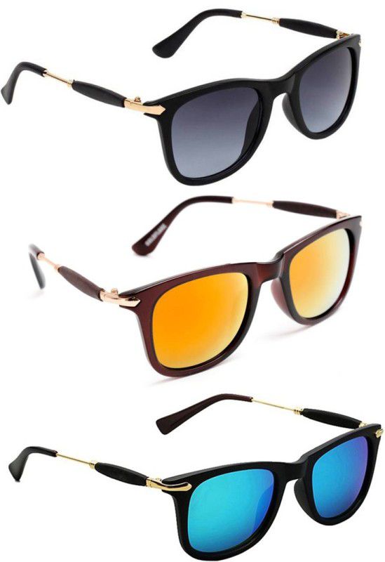 UV Protection, Gradient, Others Wayfarer Sunglasses (Free Size)  (For Men & Women, Grey, Orange, Blue)