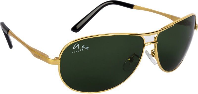 Toughened Glass Lens, UV Protection Aviator, Wrap-around Sunglasses (54)  (For Men, Green)
