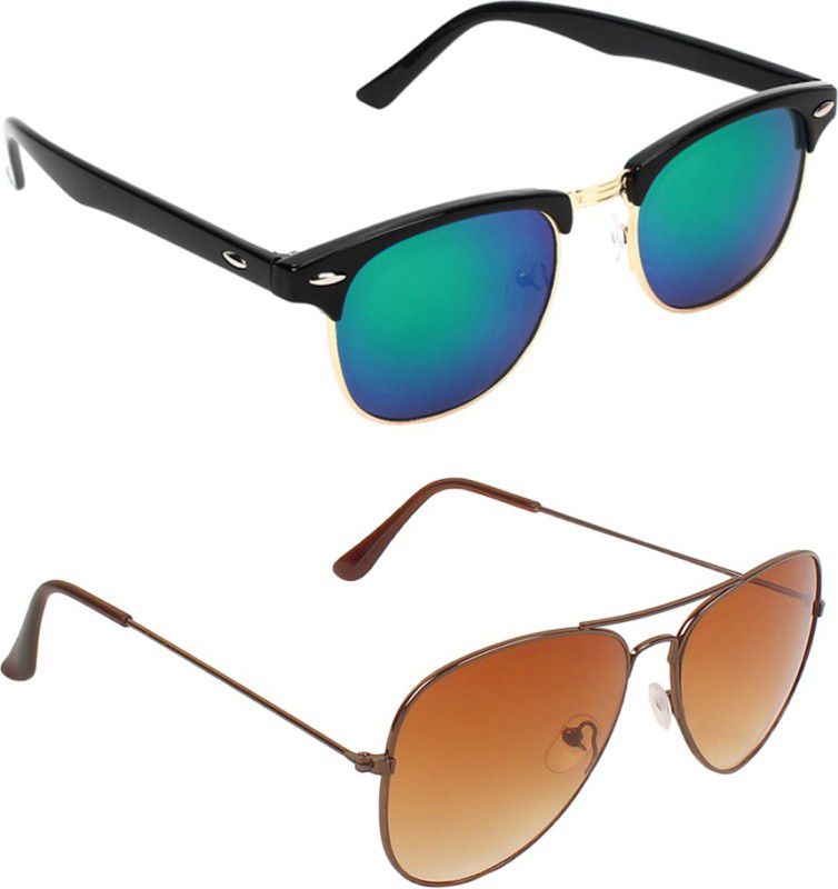 Mirrored, UV Protection Clubmaster, Aviator Sunglasses (55)  (For Men & Women, Multicolor, Brown)