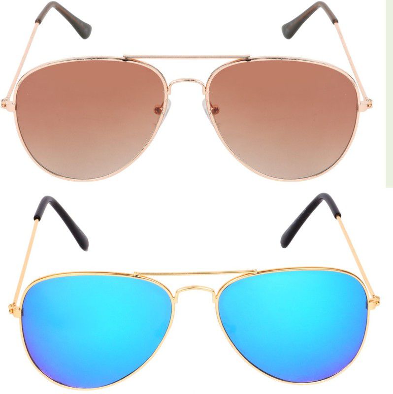 UV Protection Aviator Sunglasses (Free Size)  (For Men & Women, Brown, Blue)