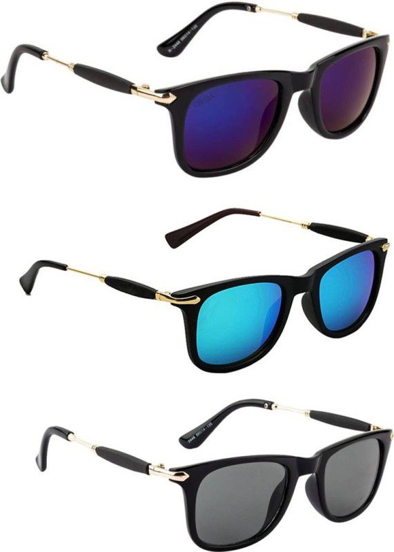 UV Protection, Gradient, Others Wayfarer Sunglasses (Free Size)  (For Men & Women, Violet, Blue, Black)