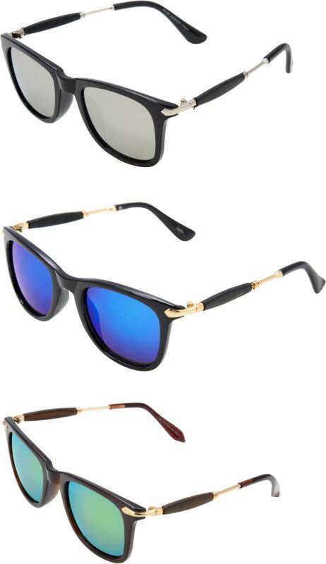 UV Protection Aviator, Wayfarer, Round Sunglasses (Free Size)  (For Men & Women, Grey, Blue, Orange)