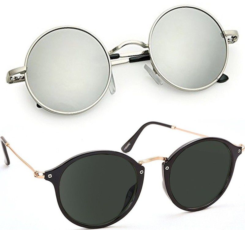 Mirrored, UV Protection Cat-eye, Round Sunglasses (53)  (For Men & Women, Black, Silver)