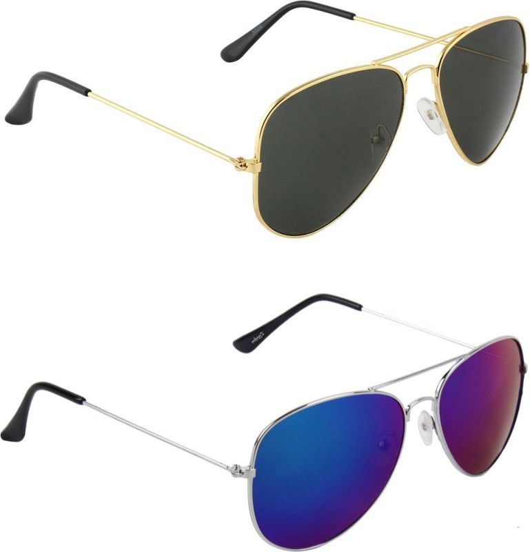 Gradient, Mirrored Aviator, Aviator Sunglasses (Free Size)  (For Men & Women, Black, Multicolor)