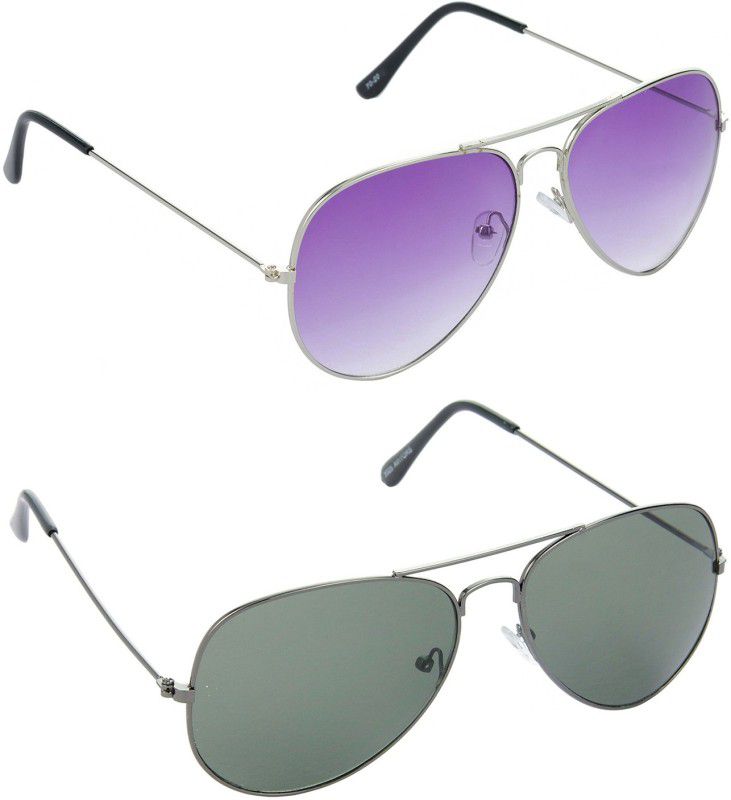 Gradient, Mirrored, UV Protection Aviator Sunglasses (Free Size)  (For Men & Women, Violet, Green)