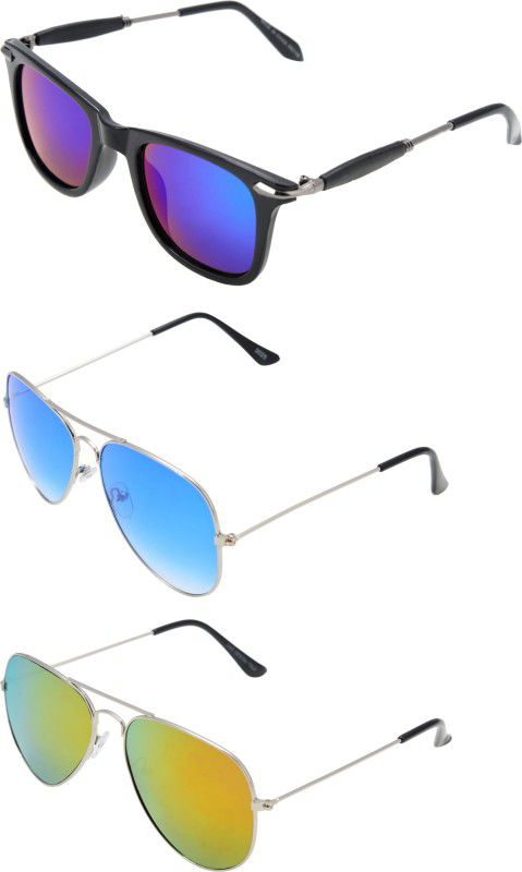 UV Protection Aviator, Wayfarer, Round Sunglasses (Free Size)  (For Men & Women, Blue, Blue, Yellow)