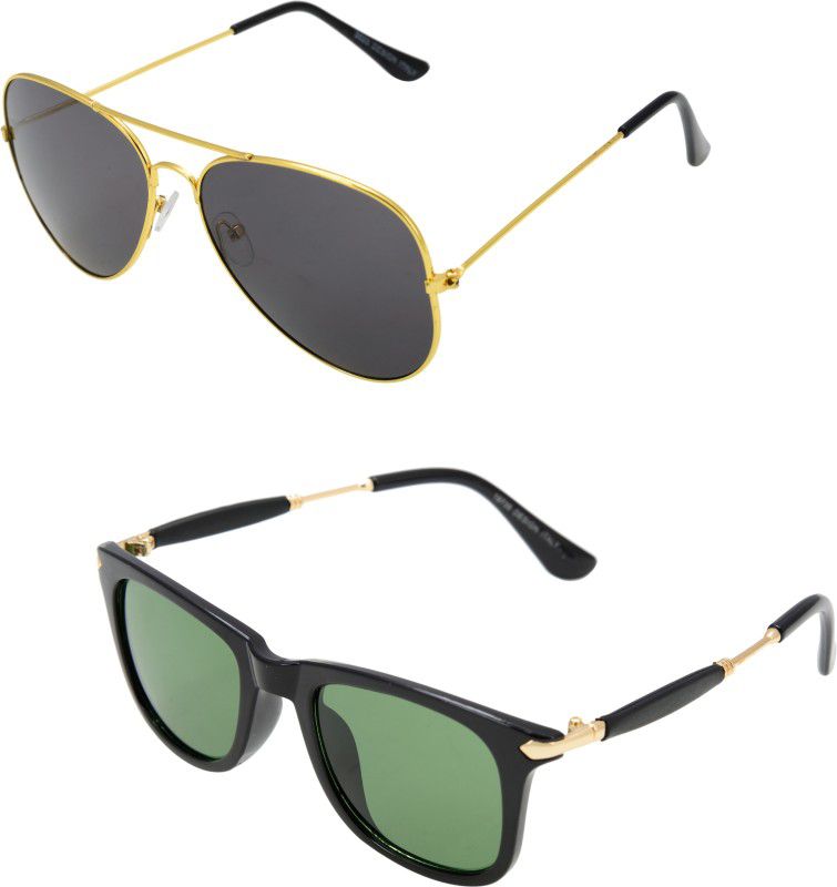 UV Protection Aviator, Wayfarer, Round Sunglasses (Free Size)  (For Men & Women, Black, Green)
