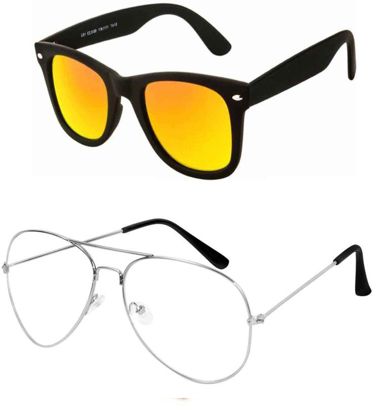 UV Protection Aviator, Wayfarer Sunglasses (Free Size)  (For Men & Women, Clear, Golden)