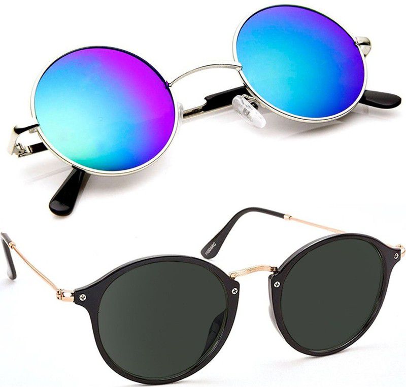 Mirrored, UV Protection Round Sunglasses (53)  (For Men & Women, Black, Blue)