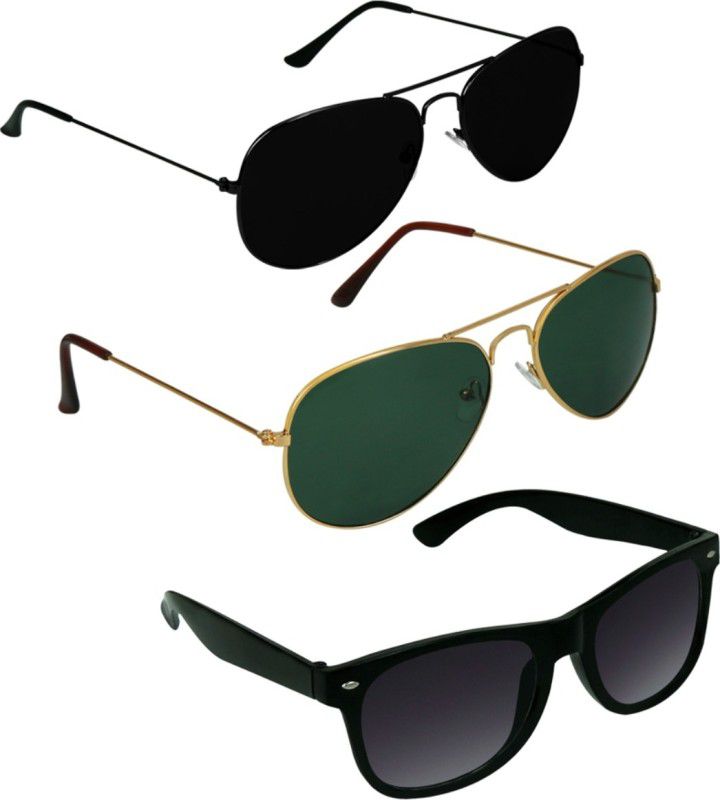UV Protection Aviator, Wayfarer, Aviator Sunglasses (Free Size)  (For Men & Women, Green, Black, Black)