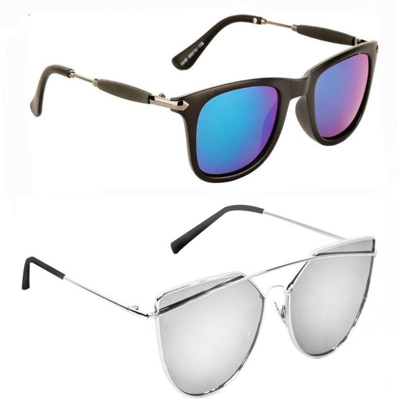 Mirrored, UV Protection Wayfarer, Over-sized Sunglasses (53)  (For Men & Women, Green, Silver)