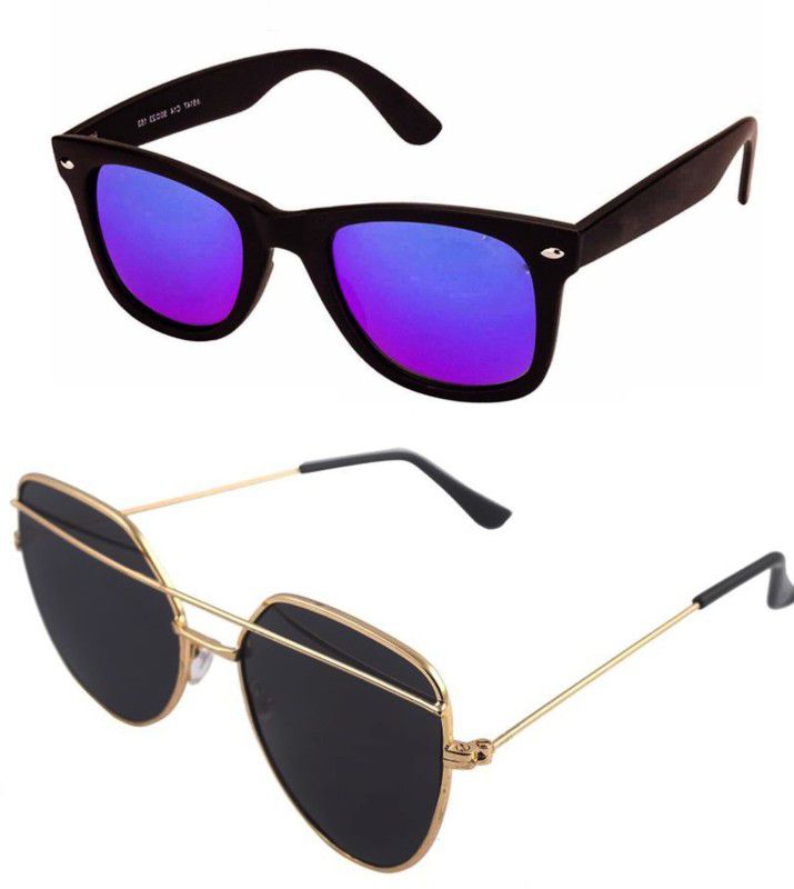 UV Protection Retro Square, Wayfarer Sunglasses (Free Size)  (For Men & Women, Black, Blue)