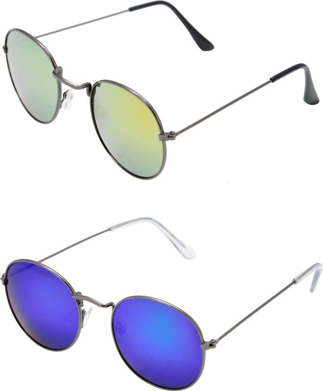 UV Protection Aviator, Wayfarer, Round Sunglasses (Free Size)  (For Men & Women, Yellow, Blue)