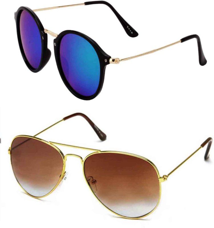 UV Protection Round, Wayfarer Sunglasses (Free Size)  (For Men & Women, Brown, Multicolor)
