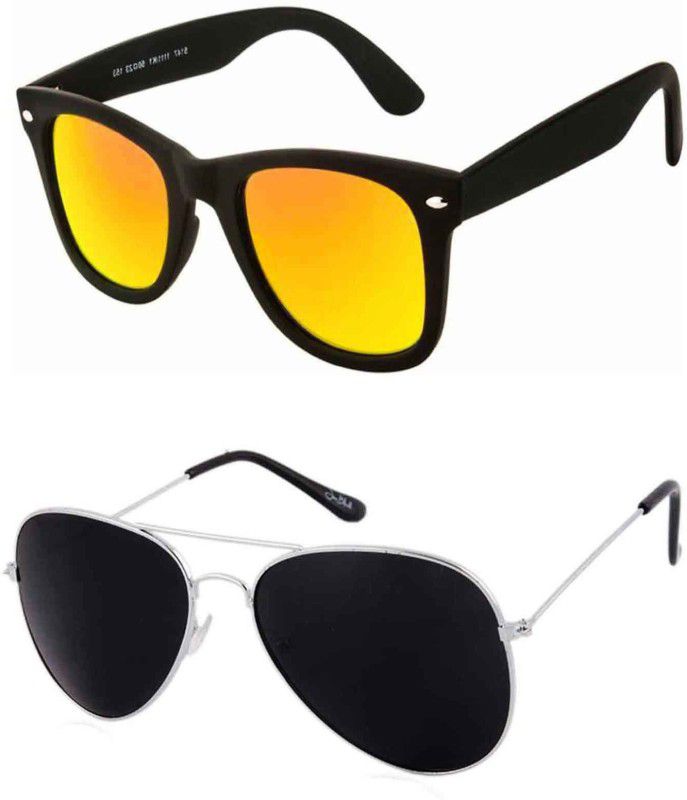 UV Protection Aviator, Wayfarer Sunglasses (Free Size)  (For Men & Women, Black, Golden)