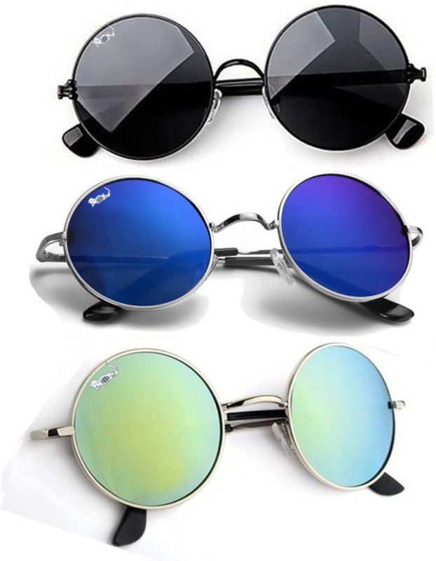 UV Protection Round Sunglasses (55)  (For Men & Women, Black, Blue, Green)