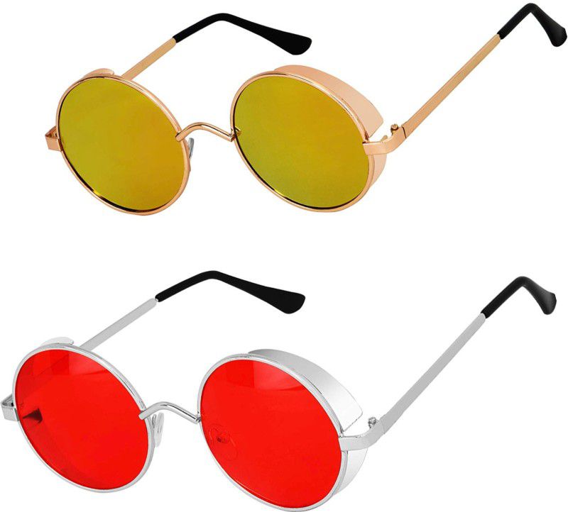 Round Sunglasses  (For Men & Women, Red, Golden)