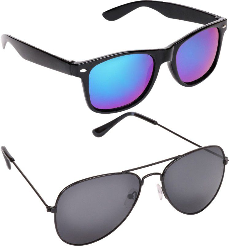 UV Protection Wayfarer, Aviator Sunglasses (Free Size)  (For Men & Women, Blue, Black)