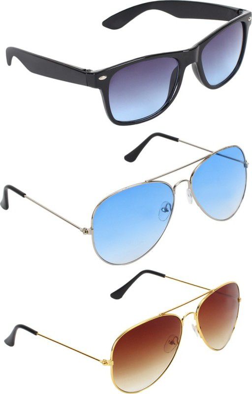 Gradient, UV Protection Wayfarer, Aviator, Aviator Sunglasses (53)  (For Men & Women, Blue, Blue, Brown)