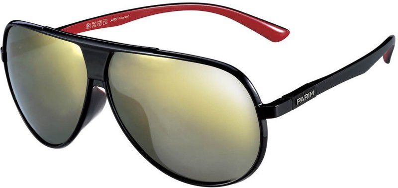 Polarized, Mirrored, UV Protection Aviator Sunglasses (62)  (For Men, Golden)