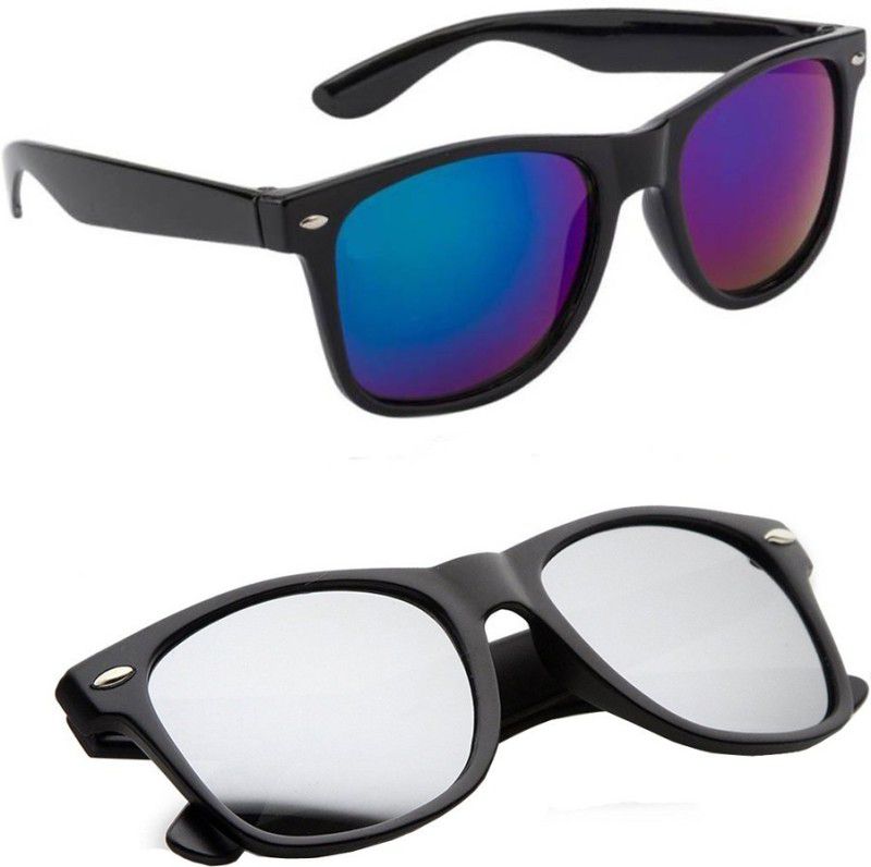 Mirrored Wayfarer Sunglasses (53)  (For Men & Women, Blue, Silver)