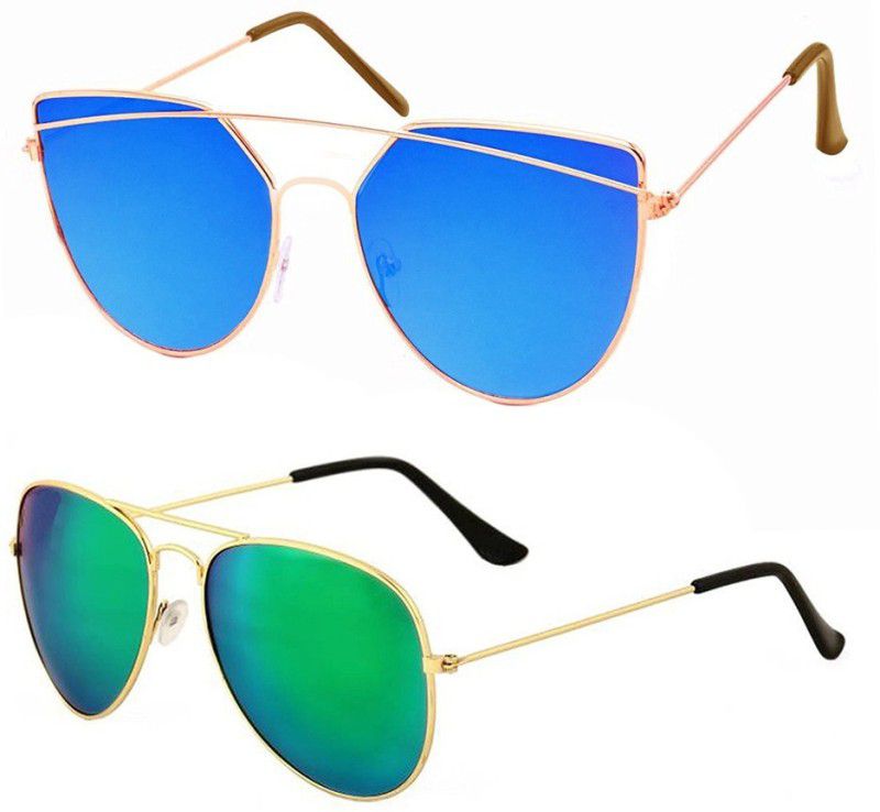 UV Protection Aviator Sunglasses (55)  (For Men & Women, Green, Blue)
