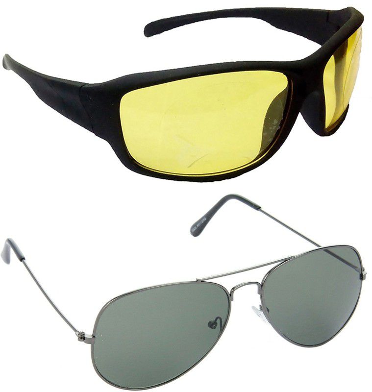 Gradient Sports, Aviator Sunglasses (Free Size)  (For Men, Yellow)