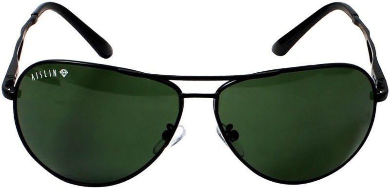 Toughened Glass Lens, UV Protection Aviator, Wrap-around Sunglasses (62)  (For Men, Green)