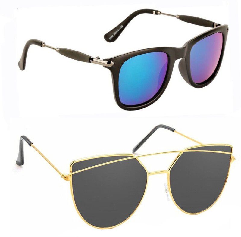 Mirrored, UV Protection Wayfarer, Over-sized Sunglasses (53)  (For Men & Women, Green, Black)
