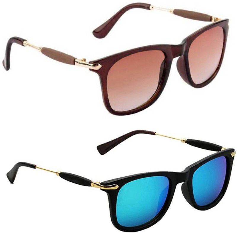 UV Protection, Gradient, Others Wayfarer Sunglasses (Free Size)  (For Men & Women, Brown, Blue)