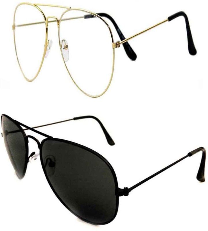 UV Protection Aviator Sunglasses (Free Size)  (For Men & Women, Black, Clear)