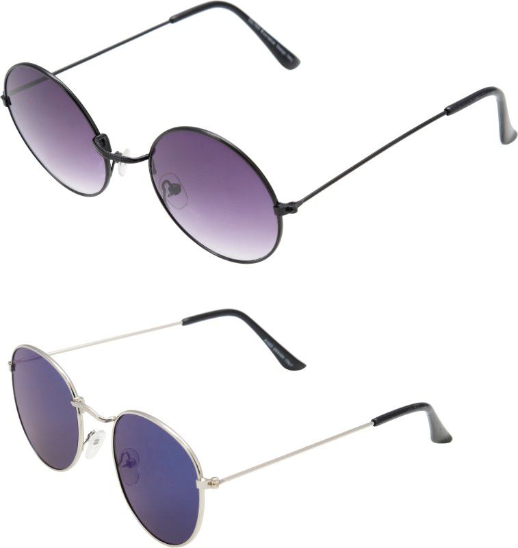 UV Protection Aviator, Wayfarer, Round Sunglasses (Free Size)  (For Men & Women, Violet, Blue)