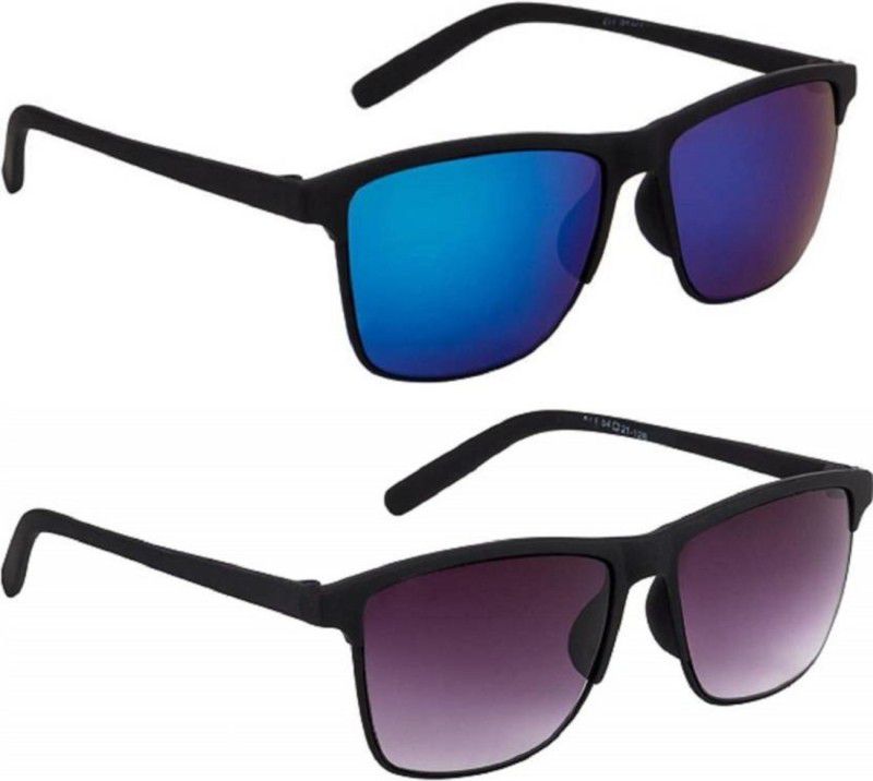Polarized Clubmaster Sunglasses (Free Size)  (For Men & Women, Blue)