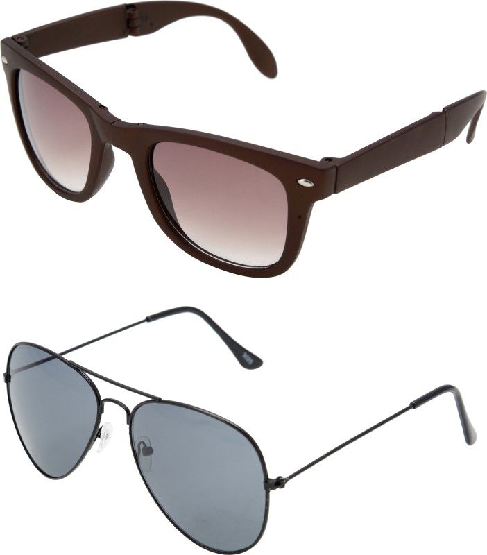 UV Protection Aviator, Wayfarer, Round Sunglasses (Free Size)  (For Men & Women, Brown, Black)