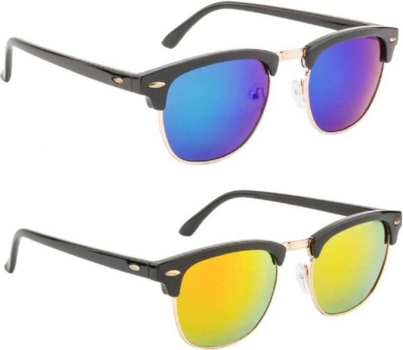 UV Protection Clubmaster Sunglasses (Free Size)  (For Men & Women, Yellow, Blue)