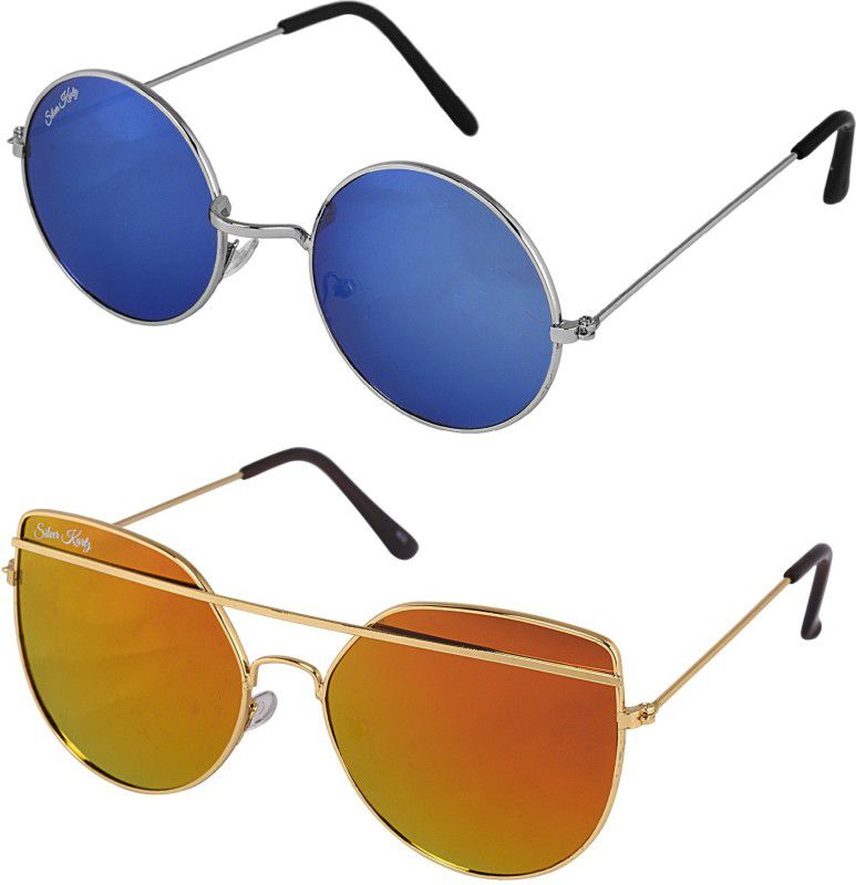 UV Protection Wayfarer, Aviator Sunglasses (88)  (For Men & Women, Blue, Golden)