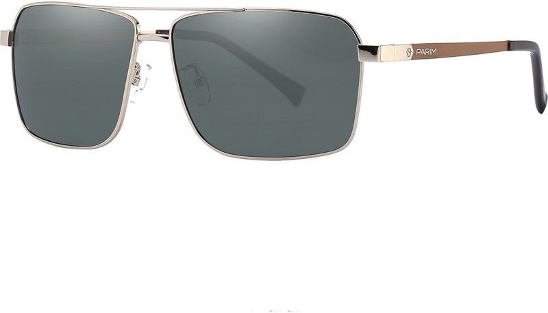 Polarized, UV Protection Rectangular Sunglasses (62)  (For Men, Grey, Green)