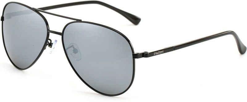 Polarized, Mirrored, UV Protection Aviator Sunglasses (59)  (For Men, Grey)