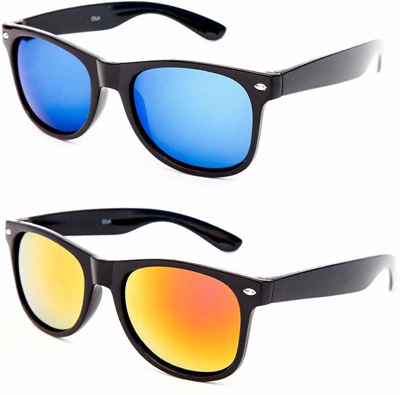 UV Protection, Mirrored Wayfarer Sunglasses (54)  (For Men & Women, Blue, Yellow)